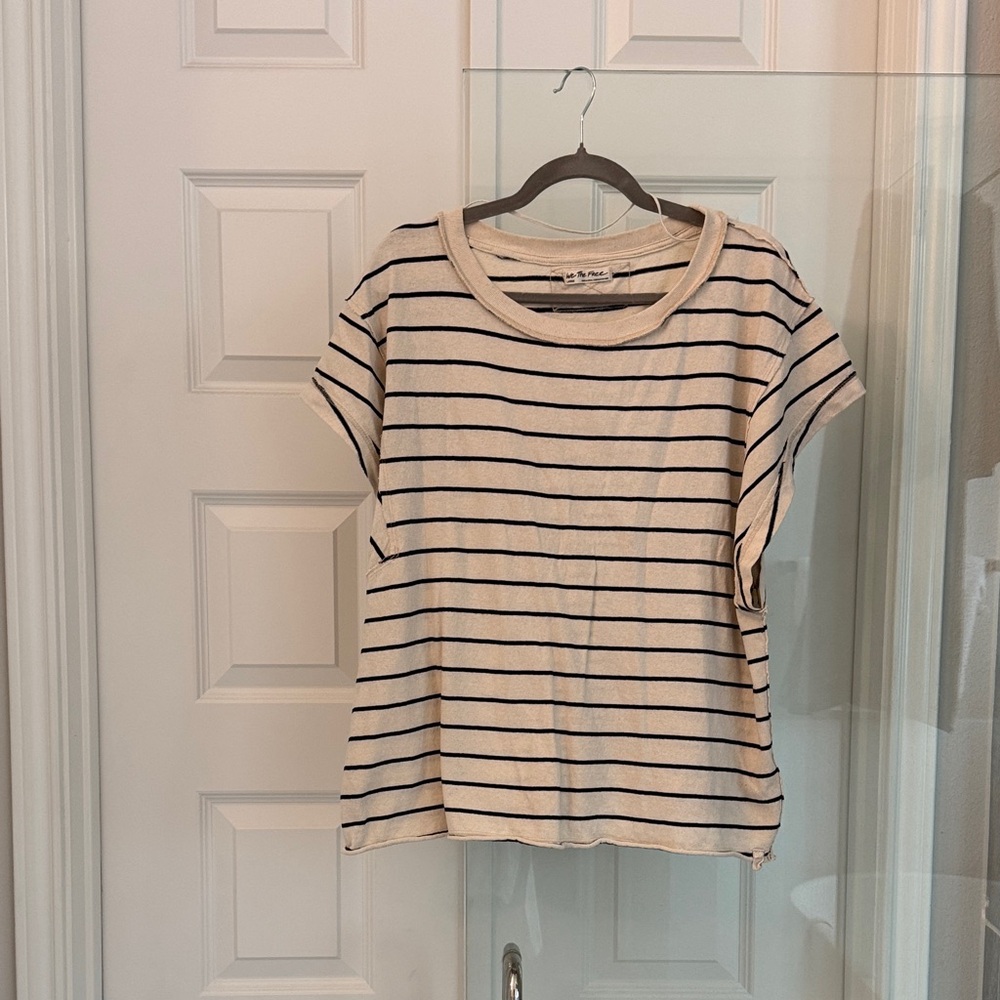 Free People Beige and Black Striped Tee